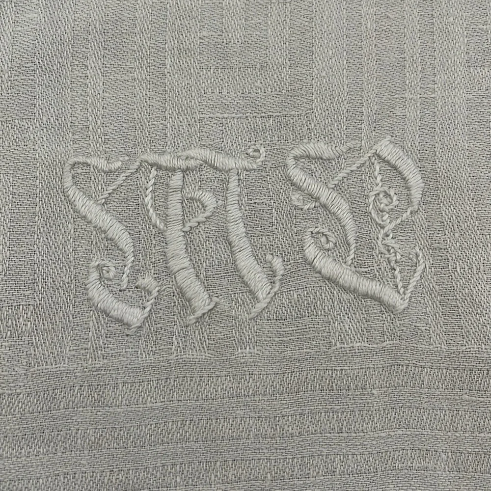 Vintage White Table Runner Monogrammed Greek Meander Pattern 27.5